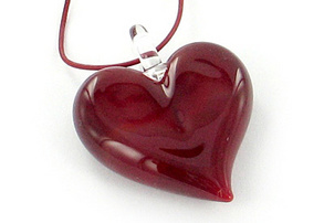 Heart pendant on leather cord ruby red by Yummi Glass
