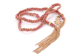 Carolina Bucci 18ct gold and pink silk wrap bracelet with girl charm
