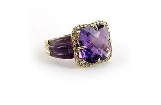 Hudson Collection Amethyst ring in 14K yellow gold with diamonds