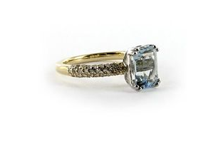 Hudson Collection Aquamarine ring with diamonds in 14K gold by Astley Clarke