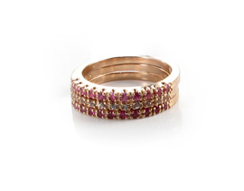 Hudson Collection Pink multi sapphire stack bands in 14K rose gold