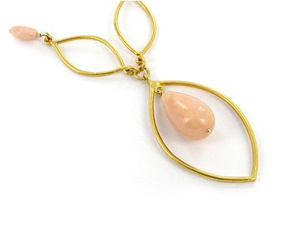 Lisa Stewart Gold necklace with gold links and pink agate drop
