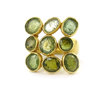 Pippa Small 22K gold ring with multi green tourmaline by Astley Clarke