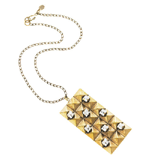 Gold Rectangle Pendant with Crystals necklace