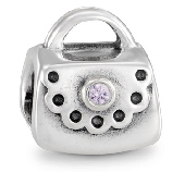 Pandora Silver Handbag Charm with pink Cubic Zirconia