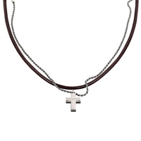 Emporio Armani men's leather and sterling silver necklace