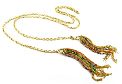Carolina Bucci 18k gold chain lariat with silk tassels