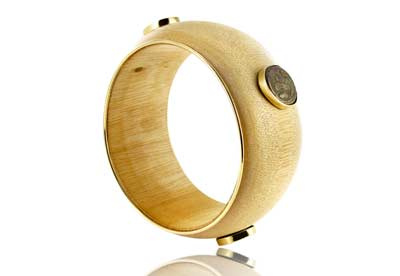 Nazanine Tassoudji Light wooden bangle with 18ct gold and antique coins
